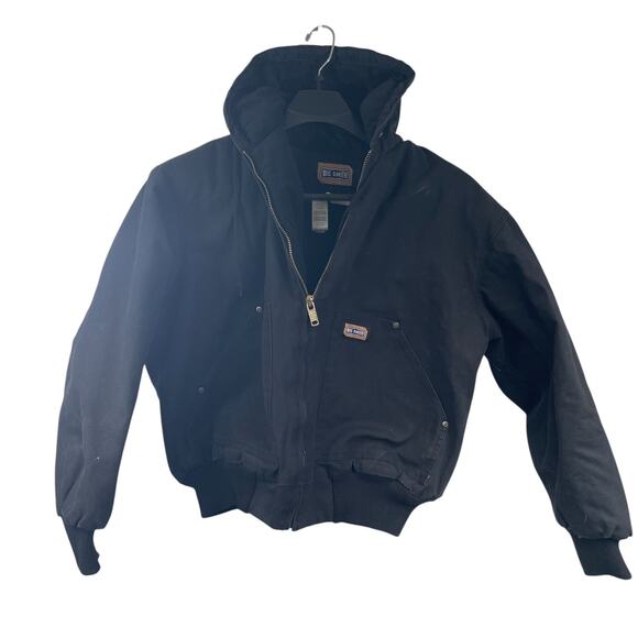 Big Smith Black Canvas Work Bomber Jacket L Thinsulate Heavyweight Hooded Grunge - Picture 1 of 8